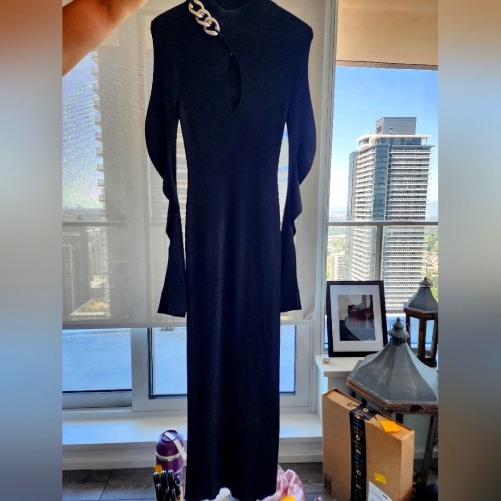 Alexander Wang chain trim long dress with split cuff